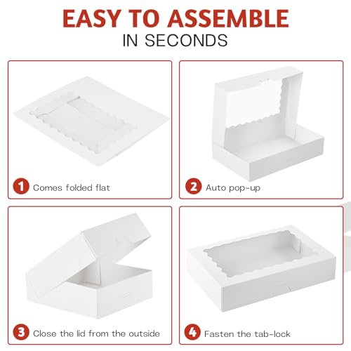 White Cookie Boxes with Window, 30 Pack, 12" x 8" x 2.5" - size: 12" x 8" x 2.5"