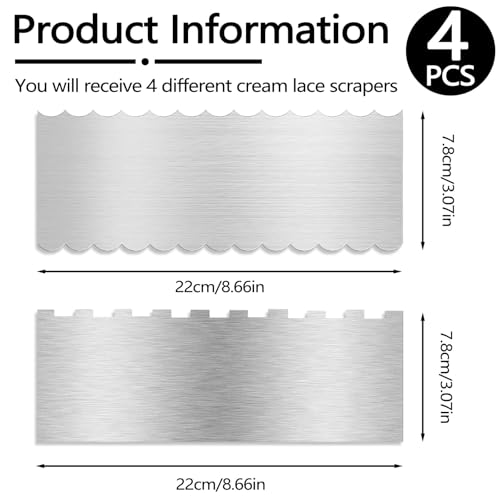 2 Packs Stainless Steel Cake Smoother Tool, 8.6''/22 CM Metal Cake Scraper Double Sided Patterned Comb Spatula for Icing Decorating Frosting Stripe Edge Cream Pastry Buttercream A
