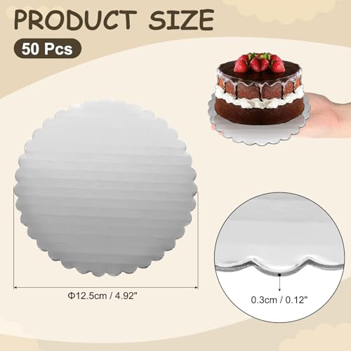 uxcell 50 Pcs Scalloped Cake Circle Base, 4.9 Inch Wave Cake Cardboards Greaseproof Cardboard Round Wave Cake Pastry Pan Base for Weddings Parties Birthday Desserts Cupcake (Silver) - color: Silver, size: 4.9Inch