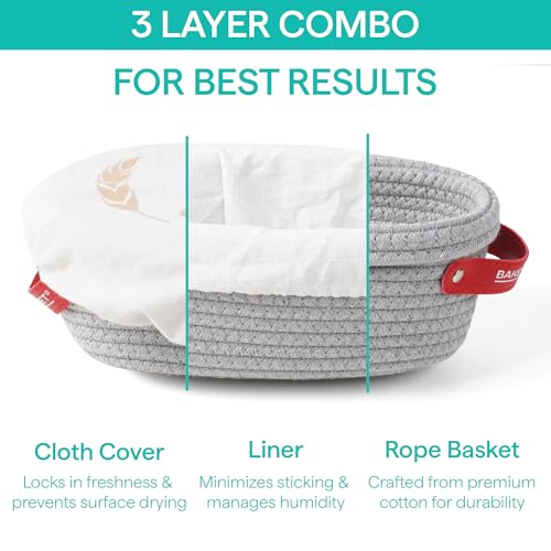 Baker's Secret Banneton Bread Proofing Basket Set of 2 Oval, Sourdough Proofing Baskets with Cloth Liners & Covers, Dough Rising Baskets for Artisan Bread Baking, Proof & Serve - size: 2x Oval Baskets