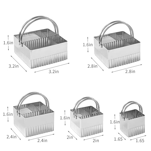 ALLTOP 5 Pieces Biscuit Cutters, Stainless Steel Square Cookie Cutter - style: Square Fluted Edge