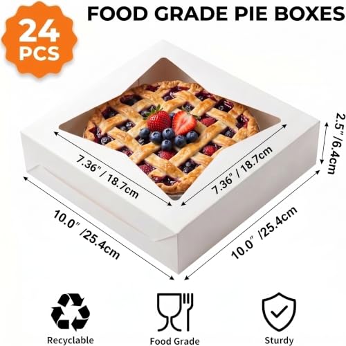 24 Pack Pie Boxes, 10x10x2.5 Inches Bakery Boxes with Window - size: 10x10x2.5