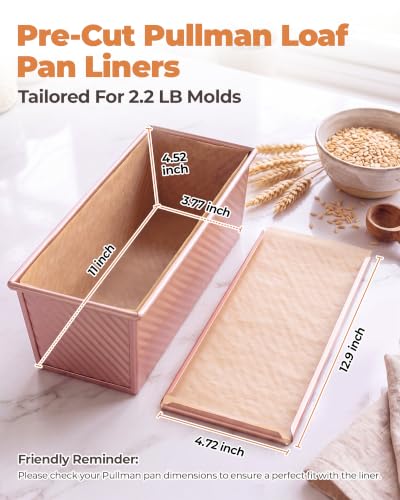 Bake Choice Loaf Pan Liners for 2.2 LB Pullman Loaf Pan with Lid, 50 Sets - size: 2.2 LB