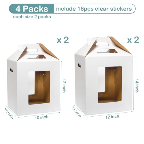 Wowxyz 4 Pack 2 Sizes Tall Cake Boxes for Tier Cakes 10x10x12 & 12x12x14