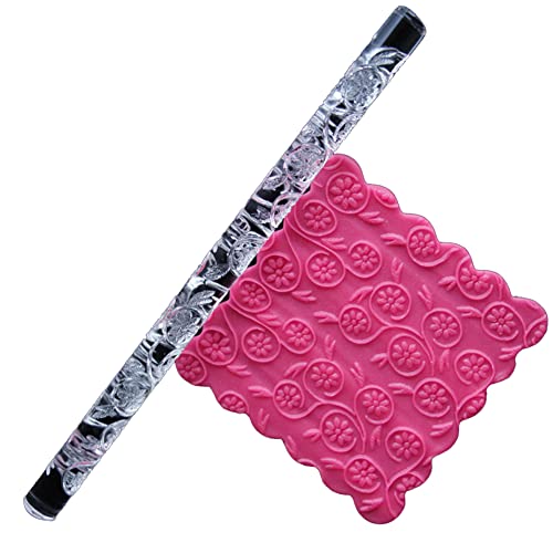 Rengue Floral Vine Embossed Acrylic Rolling Pin, 16×1cm Dough Roller (#26) - size: 52017 flowers and plants