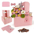 15 Pack Pink 2 Cup Drink Carrier with Handle, Disposable Cardboard Coffee Cup Holder for Hot or Cold Drinks, Coffee Carrier with Ribbon & Card for Food Delivery, Takeout and Bouquet Arrangement - size: 15