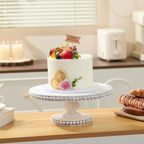 Rustic 12 Inch Round White Wood Cake Stand, Pedestal for Wedding