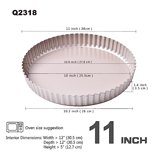11-Inch Round Tart Pan with Loose Removable Bottom, Non-Stick Carbon Steel Quiche Pan for Oven Baking (Champagne Gold) - size: 11" Round (Champagne Gold)