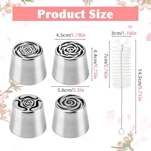 4 Pcs Extra Large Russian Piping Tips Set, 4-Flower Piping Tips