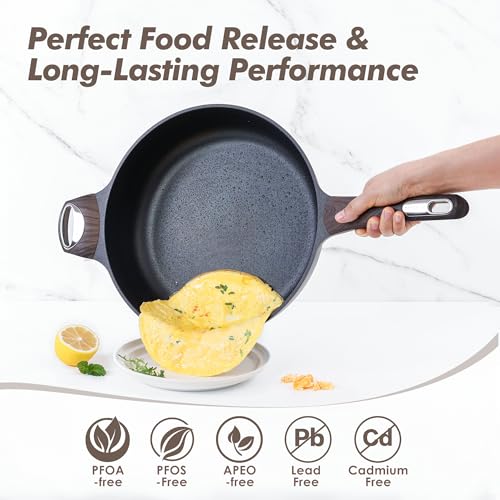 SENSARTE Nonstick Frying Pan Skillet with Lid, 10.5 Inch Deep Frying Pan, 3.8 Qt Non Stick Saute Pan with Cover, Induction Pan, Healthy Non Toxic Cooking Pan with Helper Handle, PFOA PFOS Free - color: Classic Black, size: 3.8QT / 10.5IN