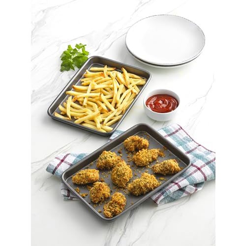 GoodCook Everyday Toaster Oven Mini Baking Sheets Heavy-Gauge Steel Baking Pans with Scratch-Resistant Nonstick, Gray, 9 x 6-Inch (2- Piece Set) (Pack of 12) - size: 9 x 6-Inch (2- Piece Set) (Pack of 12)
