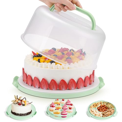 Cake Carrier with Lid and Handle - Cake Containers, BPA-Free，Perfect Gifts - color: Green