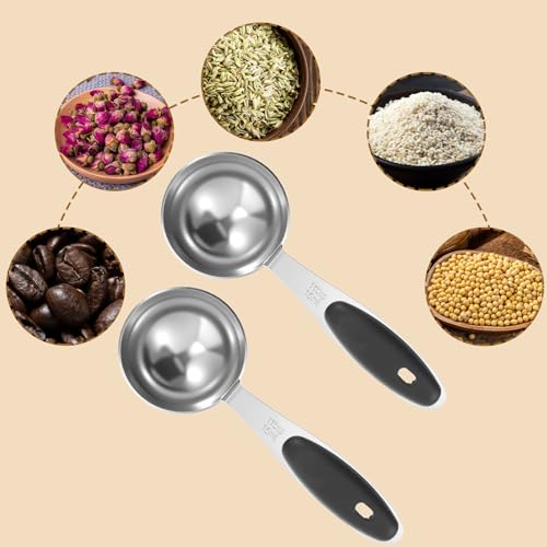 2Pcs 1Tablespoon Measuring Spoons, Stainless Steel Tablespoon Measure Scoop with Black Silicone Grip Measuring Scoop Dishwasher Safe for Coffee Pet Food Grains Protein Spices (3tsp, 15ml, 1/2oz) - color: Black