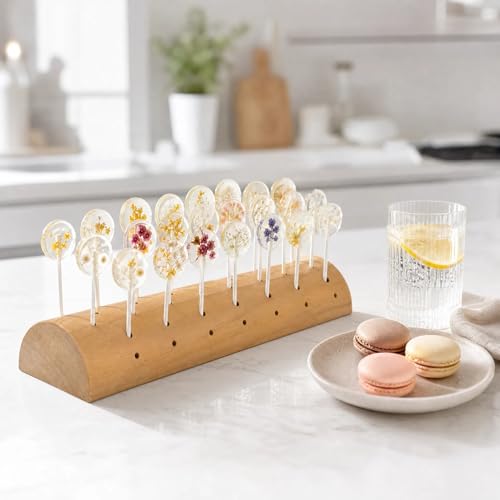 Bamboo- Cake Pop Stand Semi-Cylinder - Wooden Lollipop Holder Display with 36 Staggered Holes for Dessert Table, Party, Wedding - Rustic Cake Pop Stand with 50 Sticks