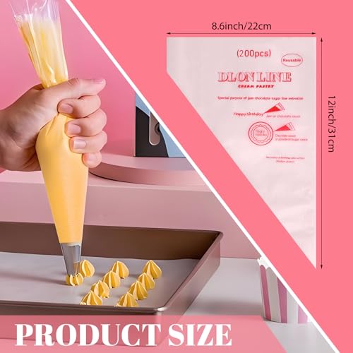 200 Pcs Disposable Cream Pastry Bag Cake Icing Piping Decorating Tool Cupcake Decorating Piping Icing Bag (Red) - size: 10"