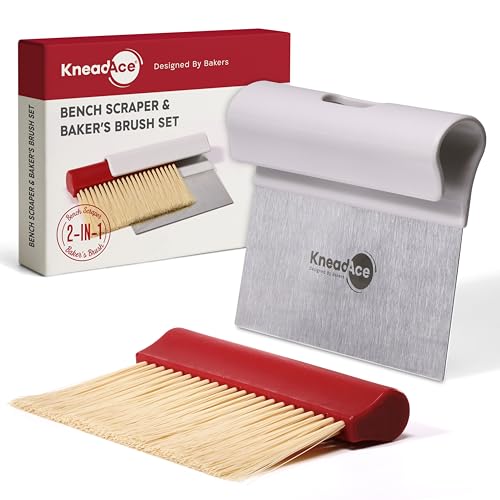 KneadAce Bench Scraper - Dough Scraper with Nesting Baker's Brush Set - color: White, Red