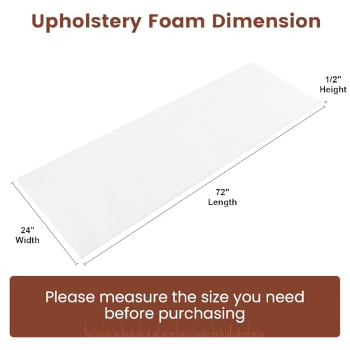 Upholstery Foam 1/2" x 24" x 72", 1PC High Density ﻿Foam Couch Padding - size: 1/2" x 24" x 72"