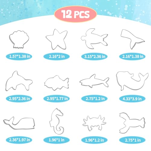 GWHOLE 12PCS Sea Creature Cookie Cutters Variety Pack, Stainless Steel