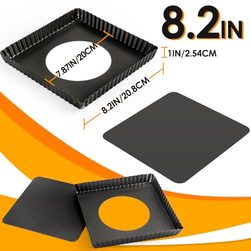 Square Pie Pan Nonstick Tart Pan With Removable Bottom Heavy Duty Carbon Steel Fluted Quiche Pan Tart Mold for Baking Mousse Cakes Dessert,8.2 x 1-Inch - size: 8.2" X 8.2" X 1" (Removable Bottom)