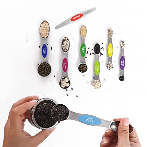 Multicolor Magnetic Measuring Spoons Set with Leveler - color: Multicolor