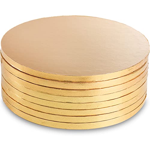 8-Pack Cake Board Drum 12 Inch, 1/2" Thick Gold Foil Round Cake Circles, Sturdy Greaseproof Corrugated Cardboard Base for Heavy or Multi-Layer Cakes, Pastry, Display, Smooth Fully Wrapped Edges