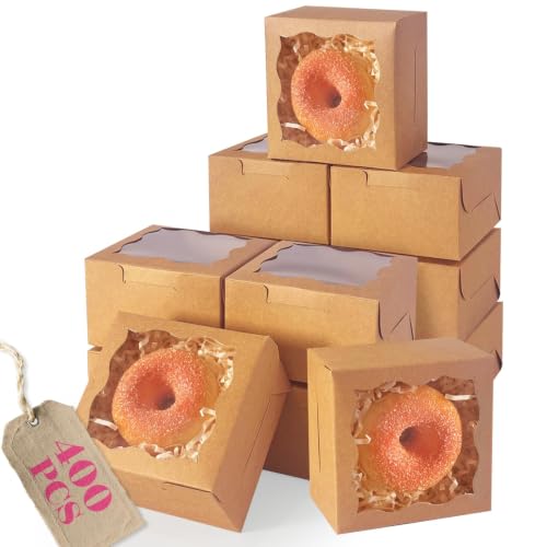 qiqee Brown Bakery Box with Window 4"x4"x2.5" 400Pcs - color: Brown, size: 4" x 4" x 2.5" / 400 Pcs