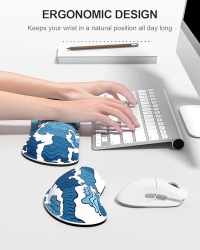 Large Mouse Pad with Wrist Rests for Keyboard & Mouse, Thick Soft Ergonomic Memory Foam Wrist Supports, Big & Long Desk Mat 35.5 x 15.7 in, for Office Gaming Computer, Blue Wave - color: Blue Japanese Wave