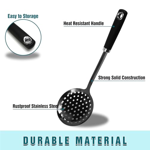 Black Stainless Steel Skimmer Spoon, Metal Slotted Spoon Strainer - color: Z-Black Skimmer