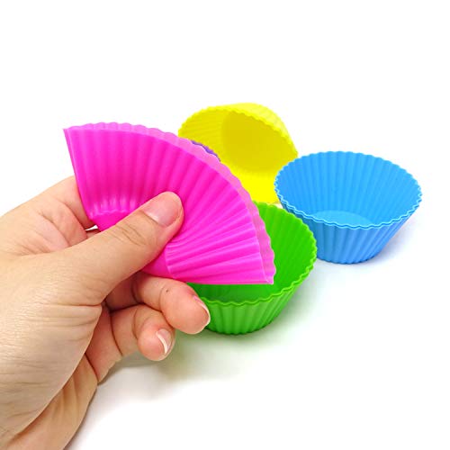 "Honbay 12PCS Silicone Reusable Cake Cups Sets Baking Cups Nonstick Muffin Cups Cake Liners Molds Cupcake Holders for Making Muffin, Chocolate, Bread (6 Color, 2.76 Inch)" - style: Round