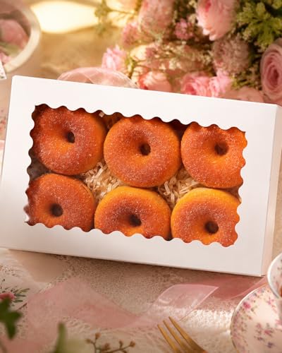qiqee Auto-pop up Cookie Box with Window 9x6x2.5 Inch White 50Pcs Pastry Macaron Bakery Pie Box for Packaging - color: 9x6x2.5, 50Pcs, White