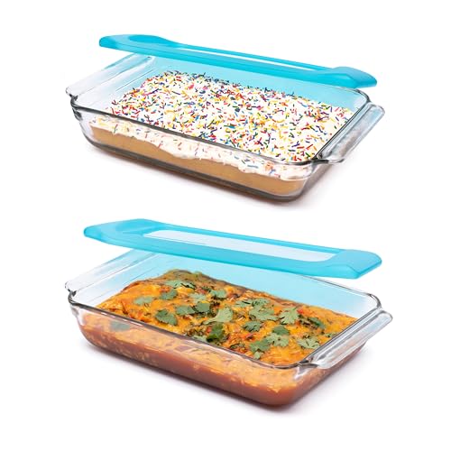 Libbey Baker’s Premium 2 Piece Glass Baking Dish Set, Stackable Casserole Dish with Lid Set, Baking Glassware for Casseroles, Lasagna, Brownies, Cakes - color: Premium - 4pc Rectangle Set
