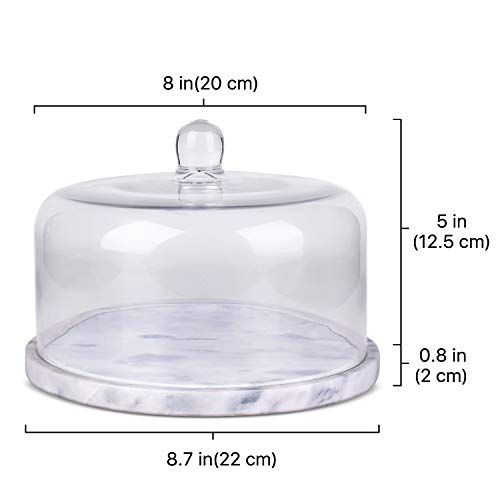 Flexzion Marble Cake Stand with Glass Dome Lid, 8.7-Inch Serving Plate - size: 8.7 Inch