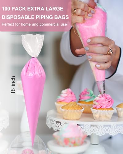 100 Pack 18 Inch Large Piping Bags, Disposable Tipless Icing Bags - size: 18in - 100 Pack