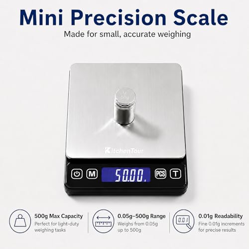 KitchenTour Mini Gram Scale for Coffee, Jewelry and Small Items, 500g x 0.01g Digital Pocket Scale with Tare, 6 Units, Back-Lit LCD, 2 Trays, Black (Pack of 2) - size: 500g/0.01g (Pack of 2)