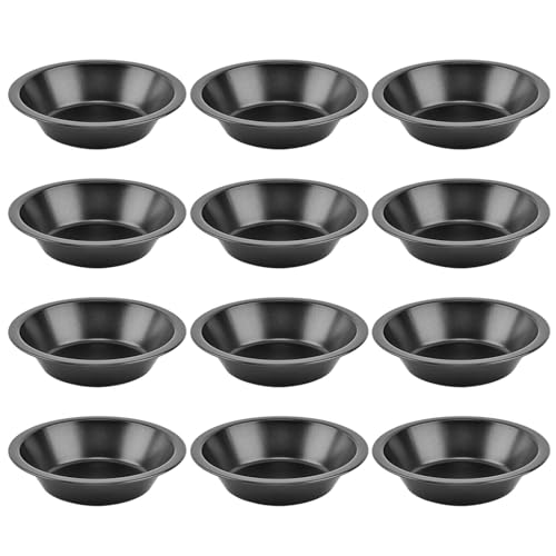 Bibabala 12pcs 5inch Desserts Black Tarts For Baking Round Tin, Mini Pie Pan Carbon Steel(Black)