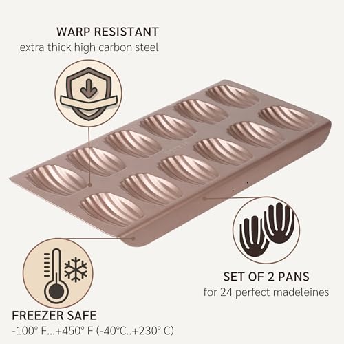 HAPPIELS 12 Well Madeleine Pan 2-Pack Nonstick, PFOA & BPA Free - style: Madeleine Pan 2-Pack