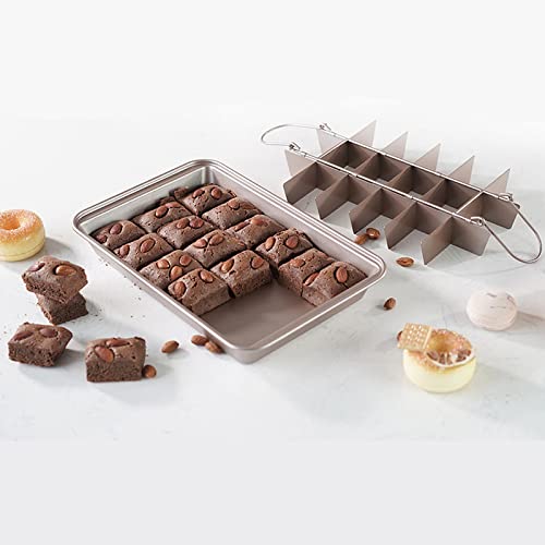 Brownie Pan with Dividers, Non-Stick 18 Pre-cut Crispy Edges, Carbon Steel - color: Gold
