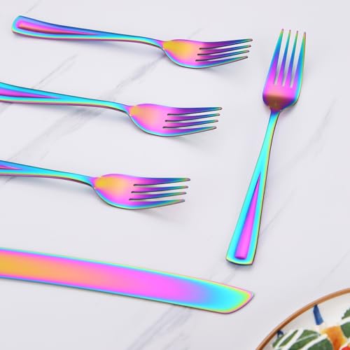 GoGeiLi Stainless Steel Rainbow Wedding Cake Cutting Set with Forks - color: Rainbow cake cutting set