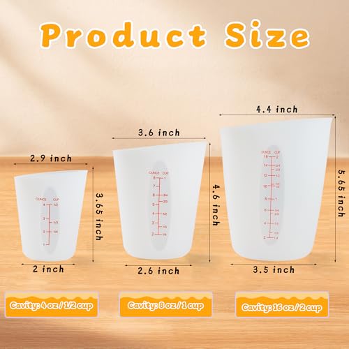 Food-Grade Silicone Cups for Melting Chocolate, 3Pcs BPA Free Silicone Measuring Cups with 1/2Cup/1Cup/2Cup Capacity, Reusable Baking Supplies for DIY Chocolate Molds - size: 1/2Cup*1+1Cup*1+2Cup*1