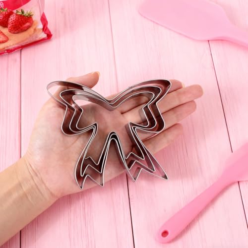 3 Piece Bow Cookie Cutter Set,3" 3.5" 4.4" Stainless Steel - style: 3 pcs Ribbon bow cookie cutter
