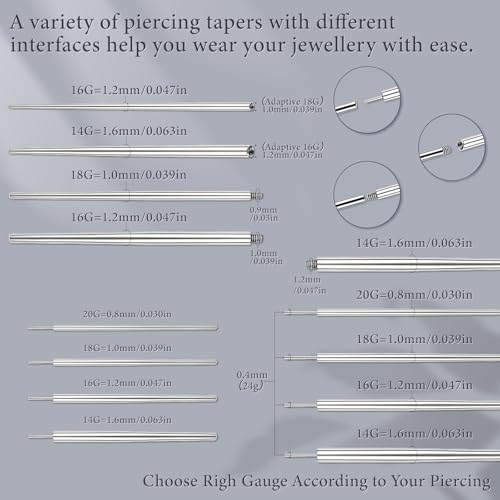 Piercing Taper Ball Grabber Tool Stainless Steel Nose Ear Piercing Kits - style: Piercing Taper(14G 16G 18G 20G)