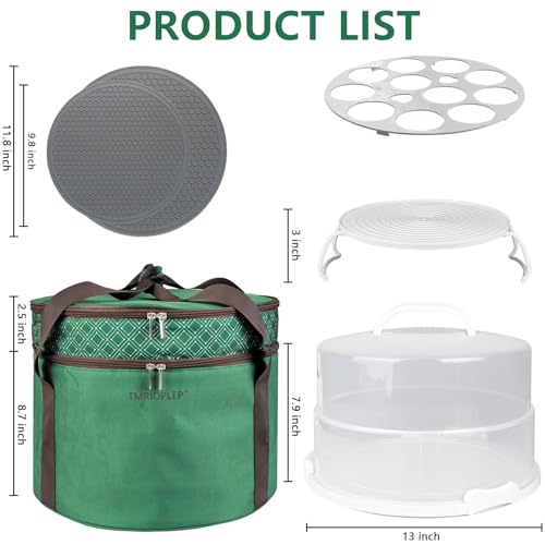 12 Inch Cake carrier Container with Lid and Handles Includes Insulated Bag for Safe Transportation of Buttercream Doesn't Melt Easy for Cakes, Pies and Cupcakes (Green) - color: Green