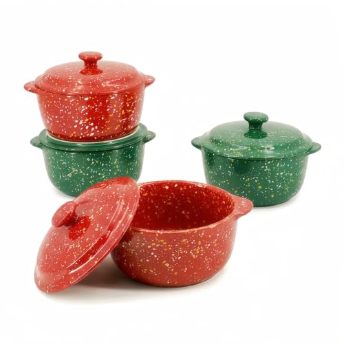 10 oz Ceramic Mini Cocotte Set of 4 for Oven (Xmas Duo) - color: Xmas Duo