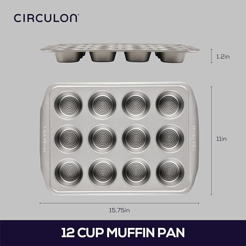 Circulon Nonstick Bakeware 12-Cup Muffin Tin, Gray, Steel - color: Gray