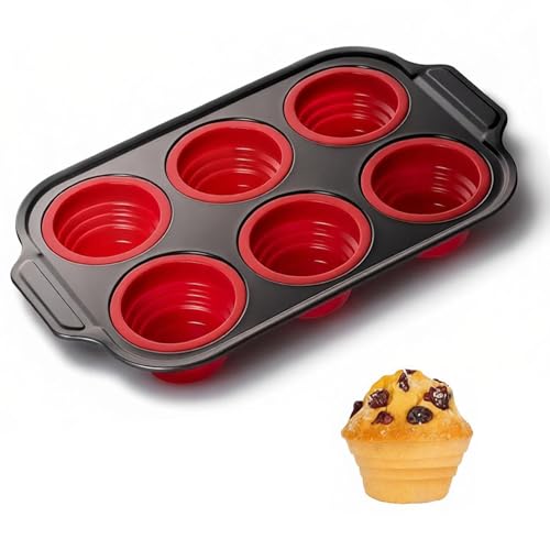 Muffin Pan, 6-Cup Nonstick Silicone Muffin Pans for Baking, Food-Grade Cupcake Pan for Oven, Microwave, Dishwasher Safe, BPA-Free Silicone Baking Mold for Muffins, Cupcakes, Egg Muffins - color: 6 Cups Red