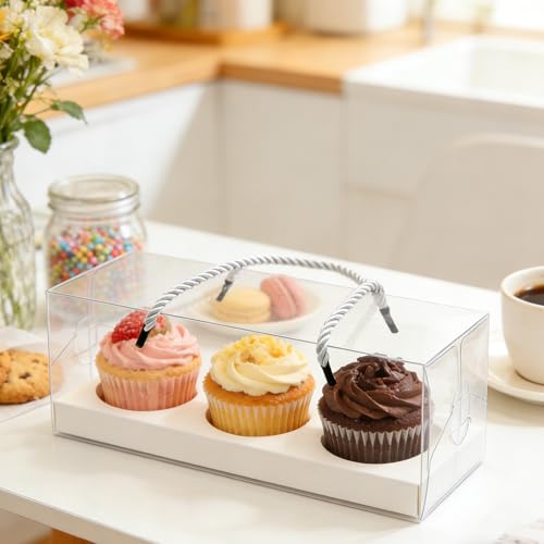 32 Pack Clear Cupcake Boxes, Plastic Cupcake Containers with Handle