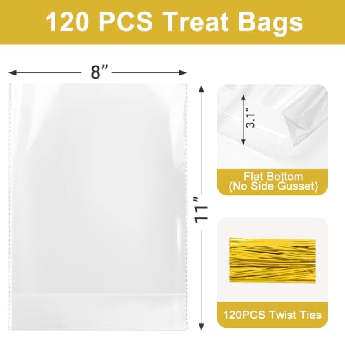 Aubeco 120Pcs Clear Cellophane Bags with Twist Ties, 8x11x3.1 - size: 1 Count (Pack of 120)