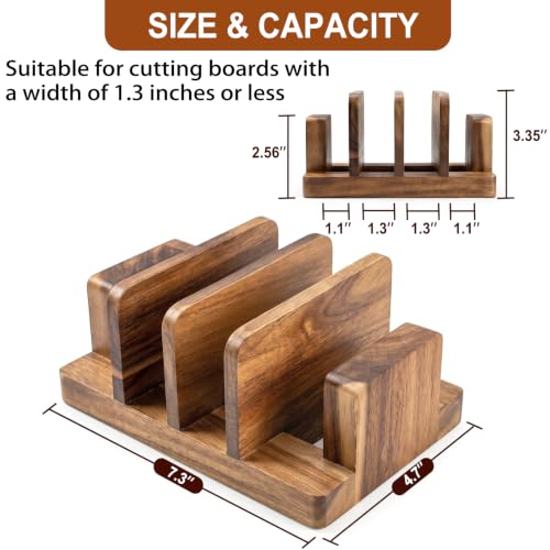 Acacia Wood Cutting Board Holder, 4-Slot Cutting Boards Organizer Storage Rack for Countertop, Wooden Stand for Cutting Boards, Pots, Pans, Lids & Trays | Ideal Housewarming Gift