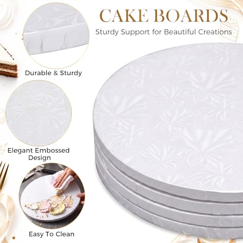 Zopeal 20 Pcs 10 in Cake Drums Bulk, White, Embossed Floral - color: White