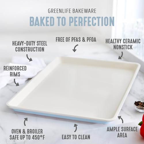GreenLife 18” x 13” Ceramic Nonstick Half Cookie Sheet, Blue Haze - color: Blue Haze, size: 18" x 13" Half Baking Sheet